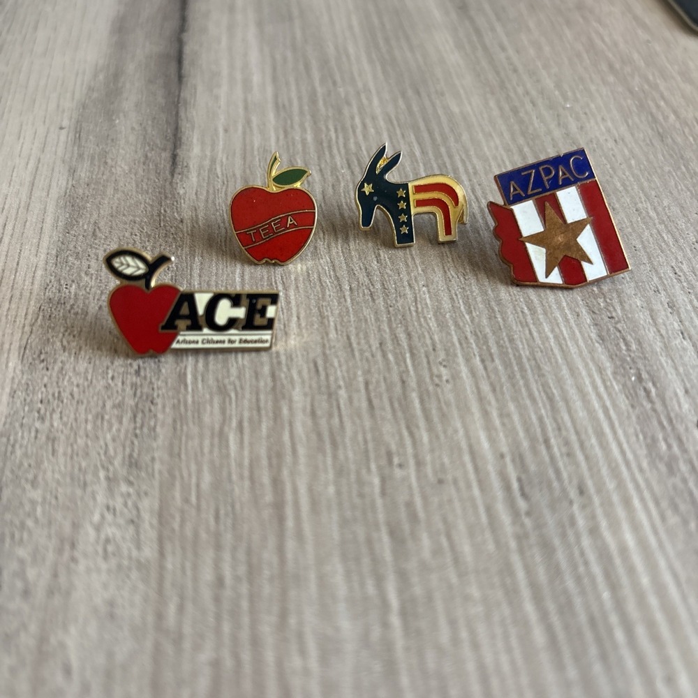 Vintage LOT 4 Lapel Pins Pinbacks Teacher Patriotic Apple Arizona